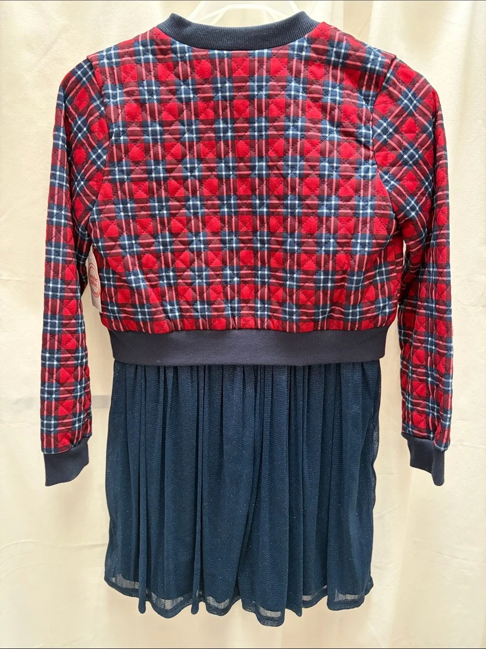 Wonder Nation Red Plaid Quilted Jacket with Navy and Red Short Sleeve Dress L